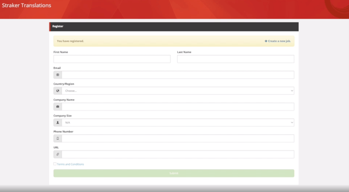 registration screen