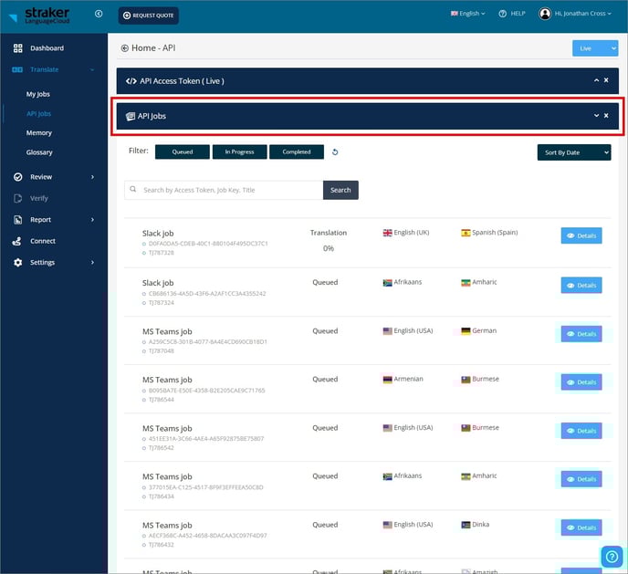 API jobs