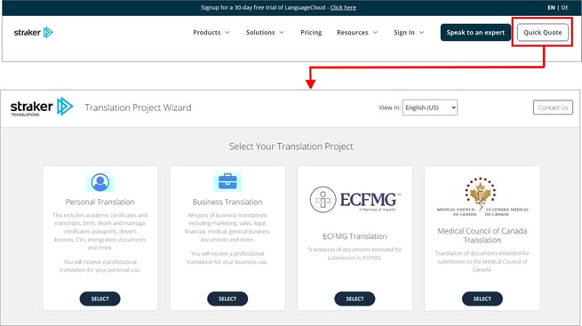 Translation project wizard