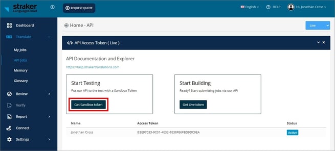 get sandbox token