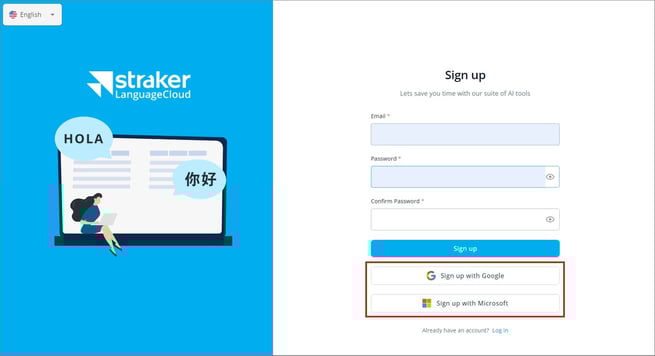 sign up with google or microsoft