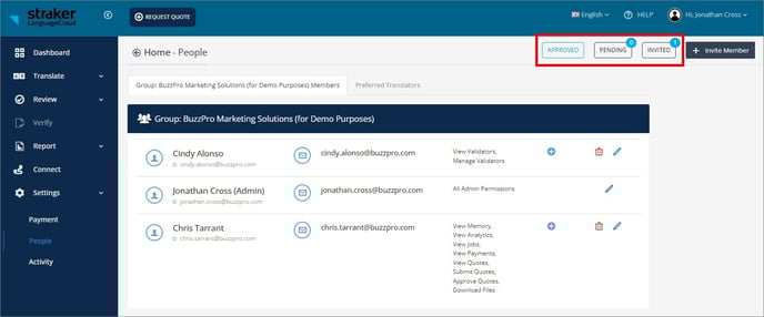 status of invite