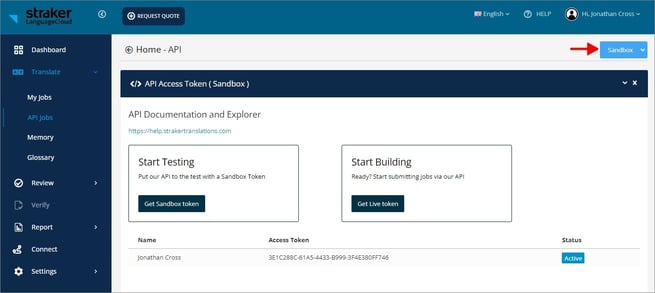 view sandbox token