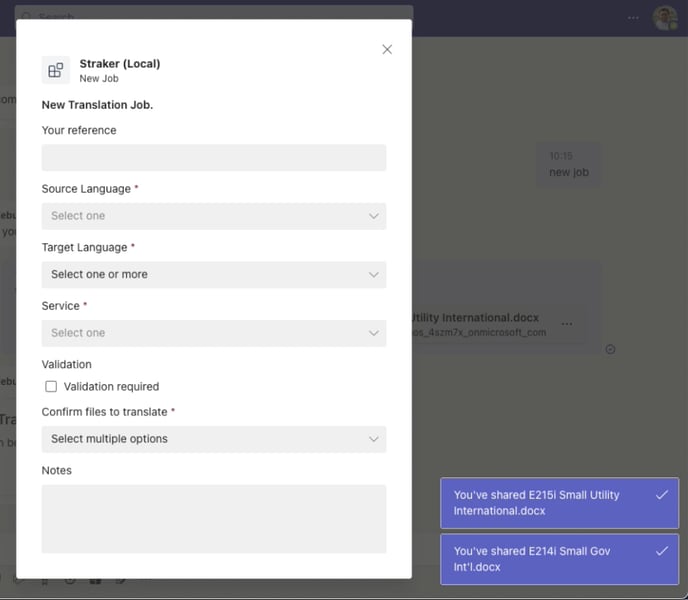 create new translation job