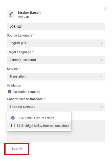 details of translation job
