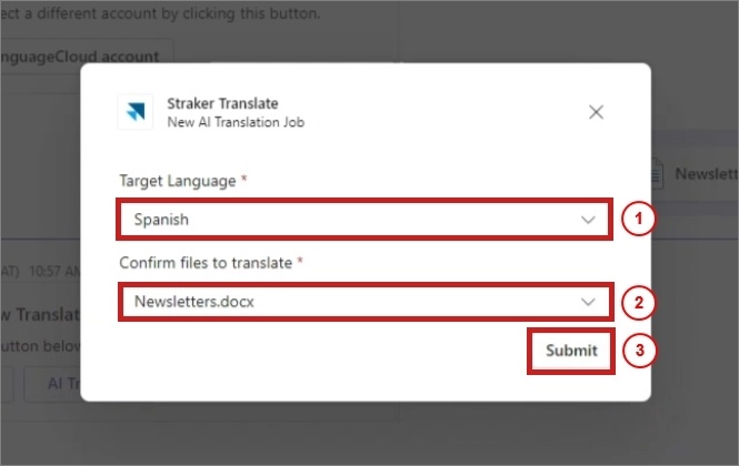 AI translation document pop up window