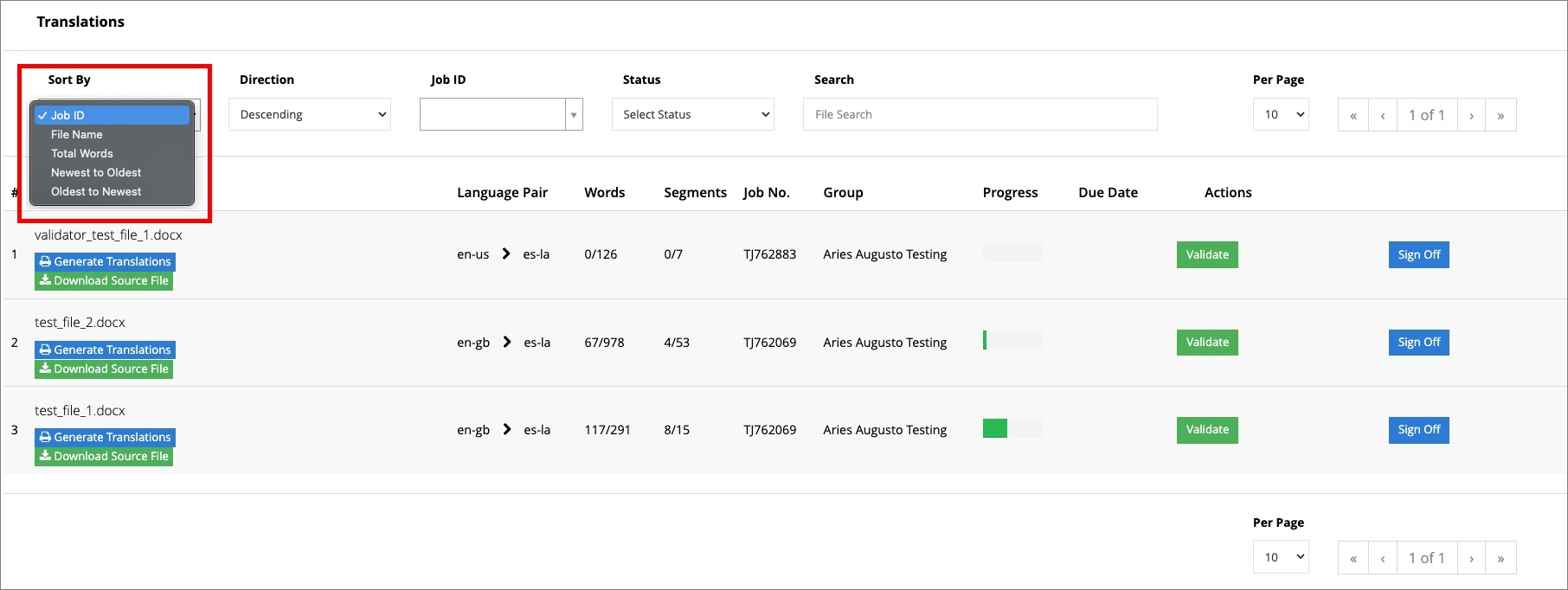 Sort filter files