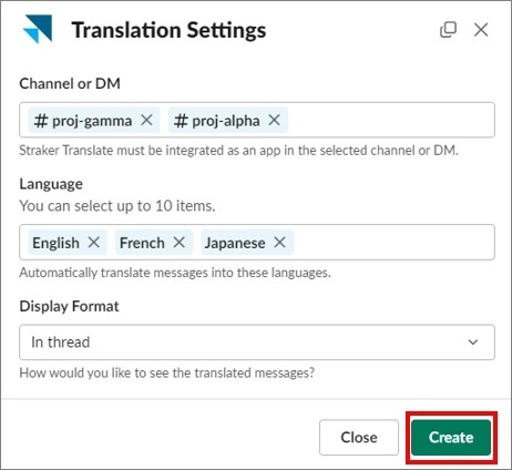 Translation settings
