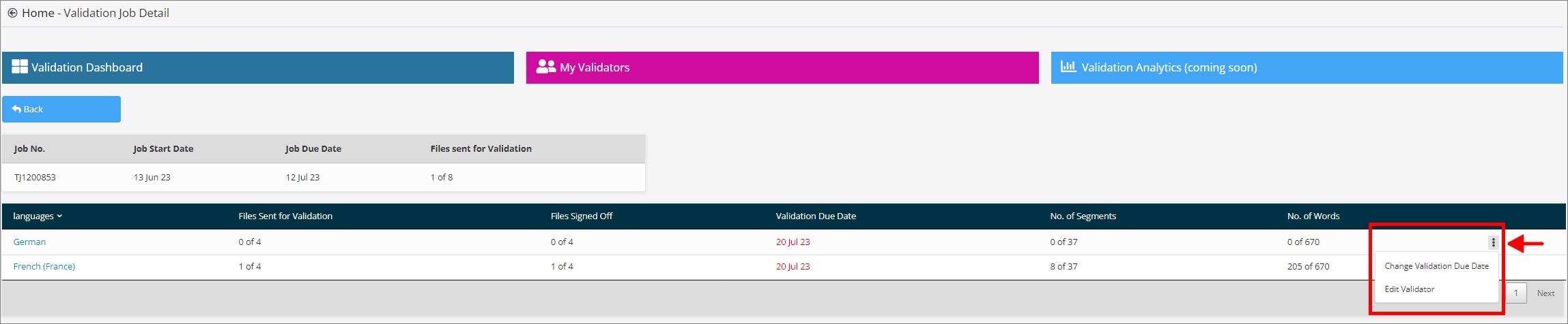 change validation due date