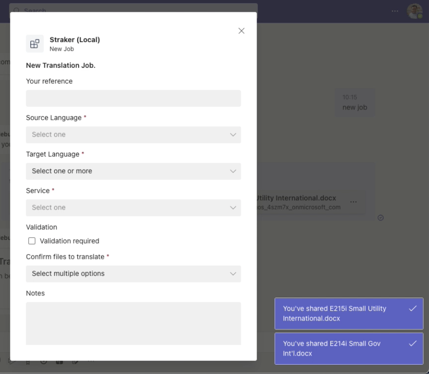 create new translation job
