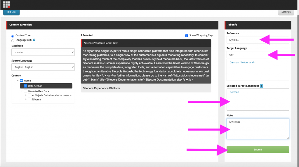 fill in job details