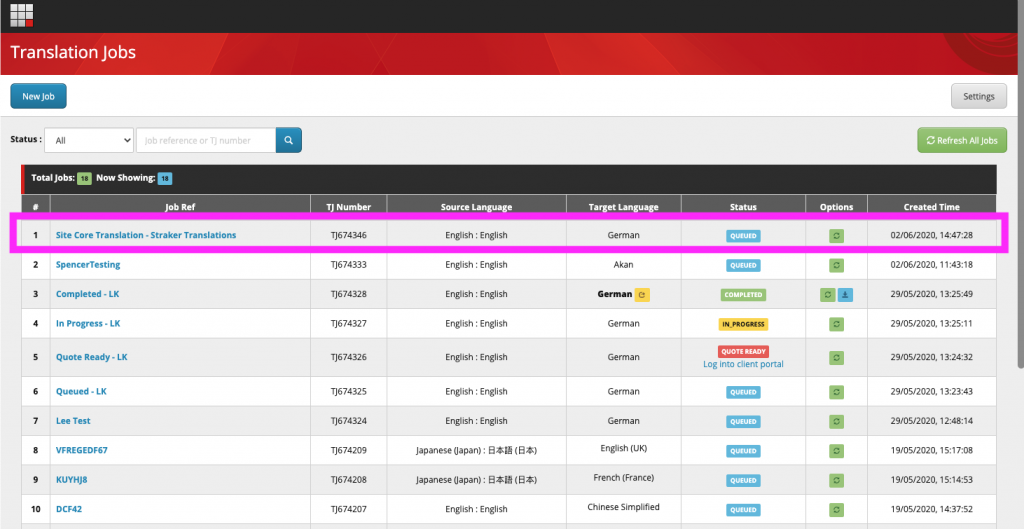job list page