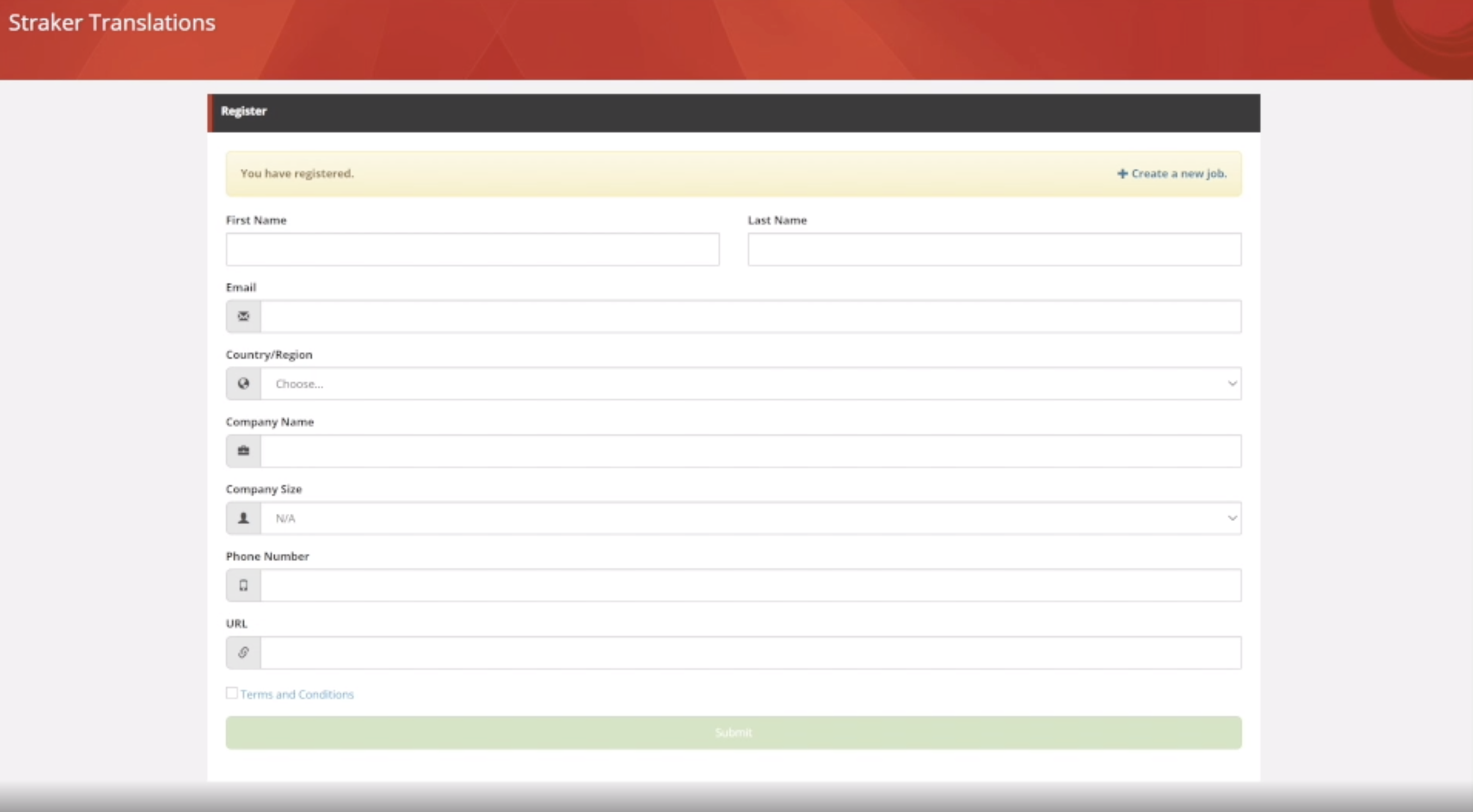 registration screen