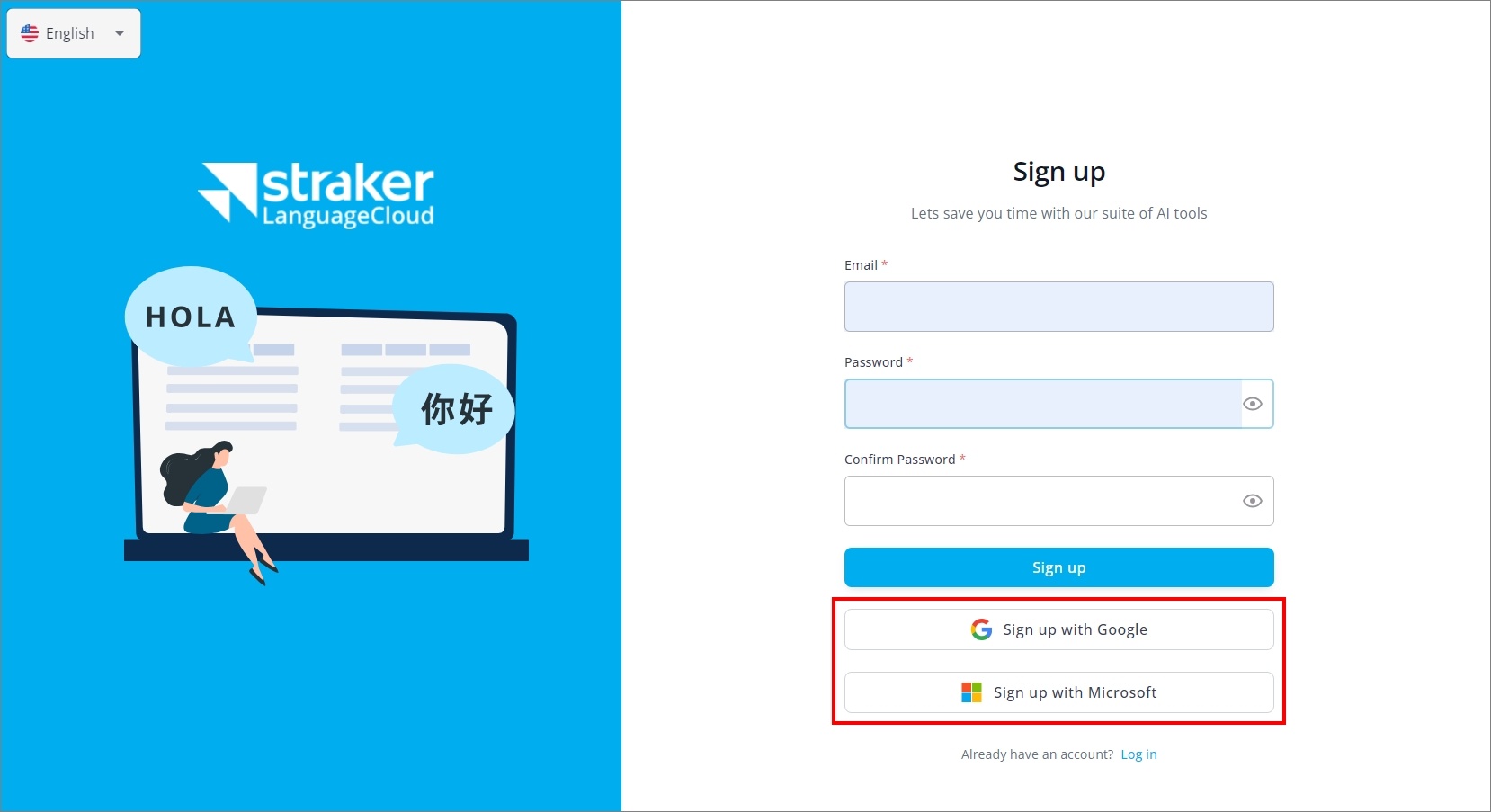 sign up with google or microsoft