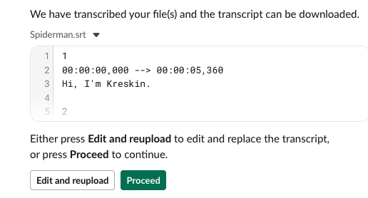 Review transcript before translation in Slack
