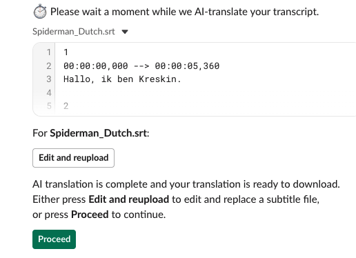 Review translated subtitles in Slack