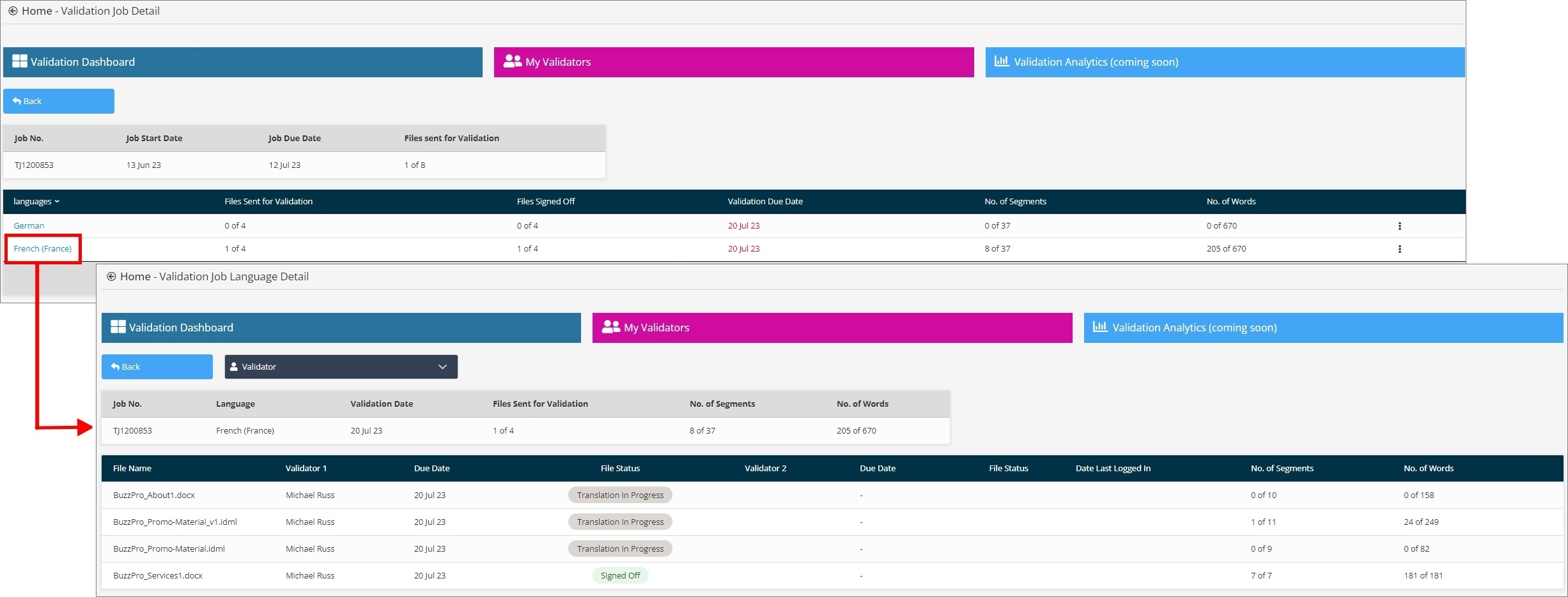 validation job lc detail page